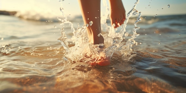 piedi femminili sulla sabbia sulla spiaggia IA generativa