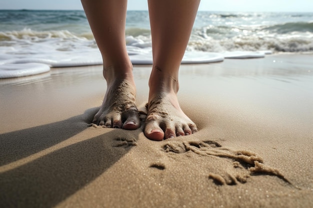 Piedi sulla spiaggia Vacanze di relax e concetto di romanticismo