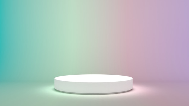 Piedistallo bianco su uno sfondo sfumato, mock up podio per la presentazione del prodotto, rendering 3D