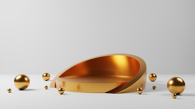 piedistallo d'oro minimo astratto o display del podio, supporto vuoto dorato per la vetrina del prodotto, rendering 3D