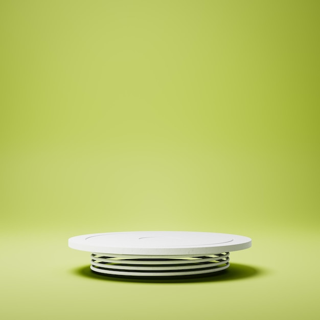 Piedistallo di visualizzazione prodotto arrotondato bianco con molla su sfondo verde