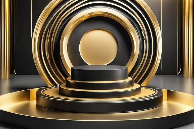 Piedistallo Gold Circle dall'eleganza lussuosa per la presentazione del prodotto e generazione di pareti bianche