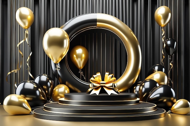 Piedistallo Gold Circle in elegante palloncino dorato di lusso per la presentazione del prodotto Ai generato