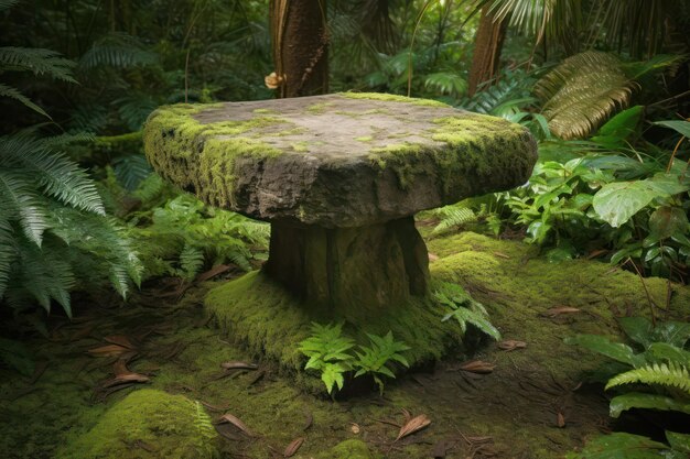 Piedistallo in pietra per la presentazione del prodotto nella foresta tropicale