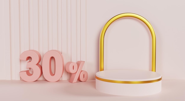 Piedistallo moderno di prodotti cosmetici 30% di sconto con sfondo rosa
