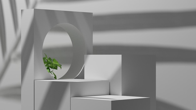 piedistallo naturale bianco o espositore per podio, piattaforma vuota per vetrina prodotti, rendering 3D