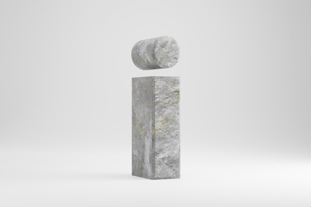 Pietra 3d lettera I minuscola. Lettera strutturata della roccia isolata su fondo bianco. carattere di carattere di pietra reso 3D.