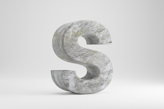 Pietra 3d lettera S maiuscola. Lettera strutturata della roccia isolata su fondo bianco. carattere di carattere di pietra reso 3D.