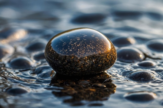 Pietra lucidata sull'acqua con bolle d'aria