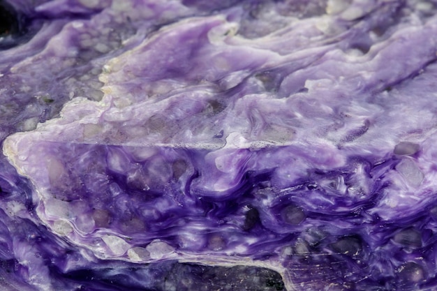 Pietra macro minerale Charoite su sfondo nero