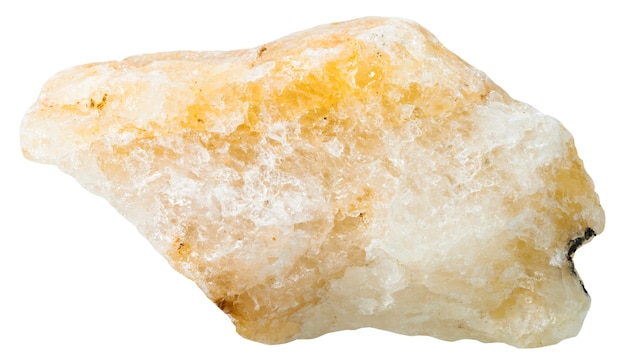 Pietra minerale calcite gialla isolata su bianco