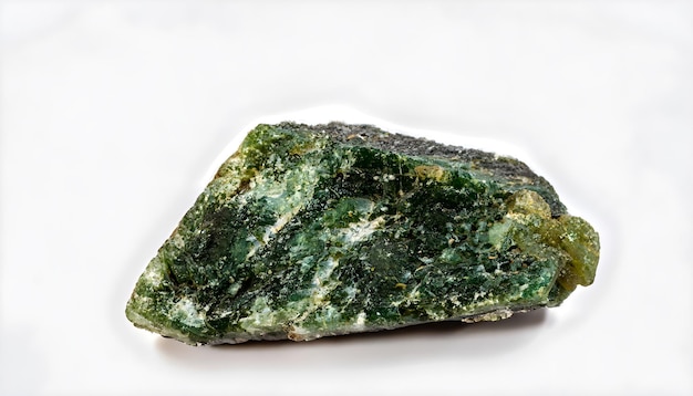 Pietra minerale Macro Diopside su sfondo bianco