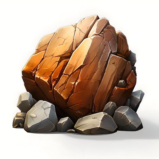 Pietra rocciosa isolata su uno sfondo bianco rendering 3D e illustrazione