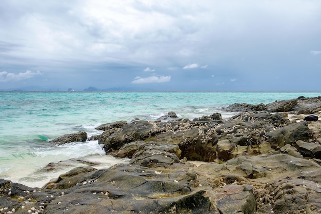 Pietra sulla riva del mare nell'isola di bambù