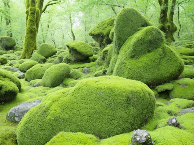 Pietre di muschio in una foresta verde