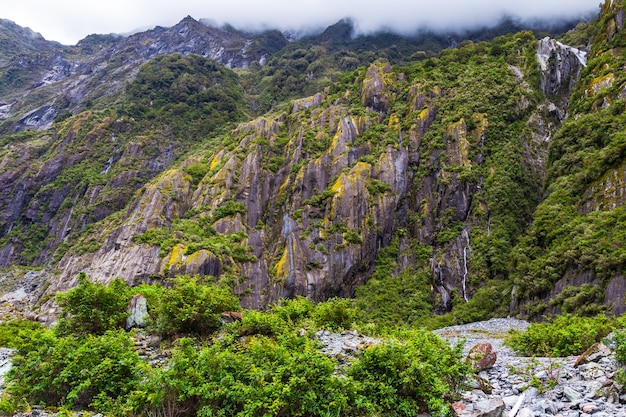 Pietre Ghiaccio e scogliere verdi Ghiacciaio Franz Joseph Isola del Sud della Nuova Zelanda