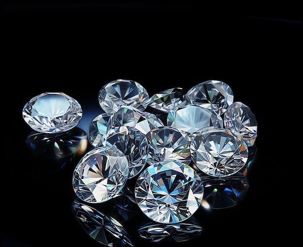 Pietre preziose di diamante blu scintillante con sfondo nero isolato