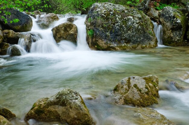 Pietre Ruscello di montagna La costa rocciosa L'acqua scorre sulle rocce