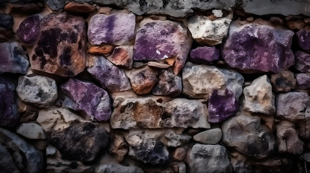 Pietre viola su un muro di pietra