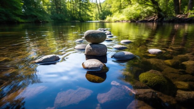 pietre zen poste sul fiume calmo