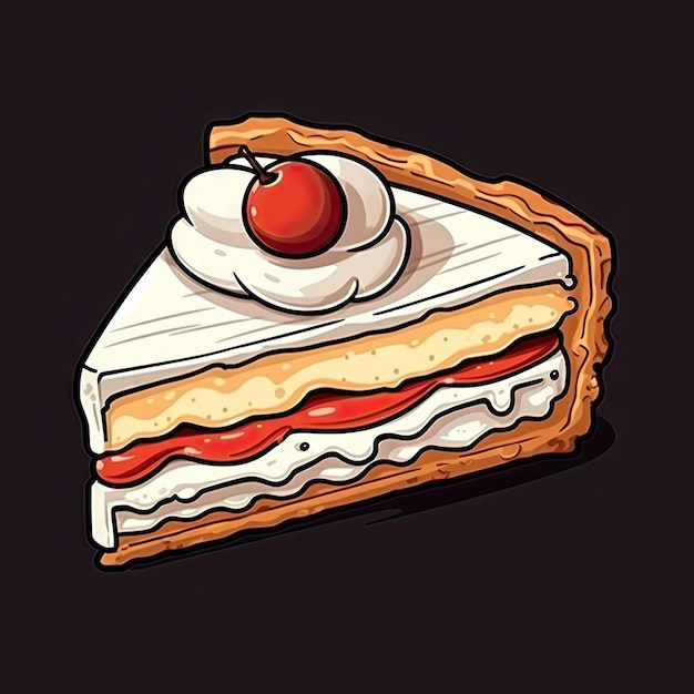 Pieza di torta Doodle Sketch Fetta di torta disegnata a mano Pezzo di torta cartone animato isolato su sfondo nero Illustrazione generativa AI