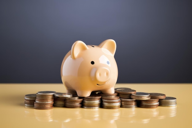 Piggy Bank con monete che rappresentano risparmi e investimenti