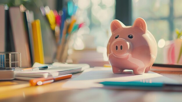 Piggy bank con roba aziendale concetto di business e finanza