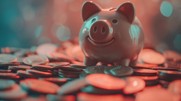 Piggy Bank su un mucchio di monete