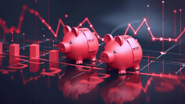 Piggy banks su una montagna russa delle tendenze del mercato azionario