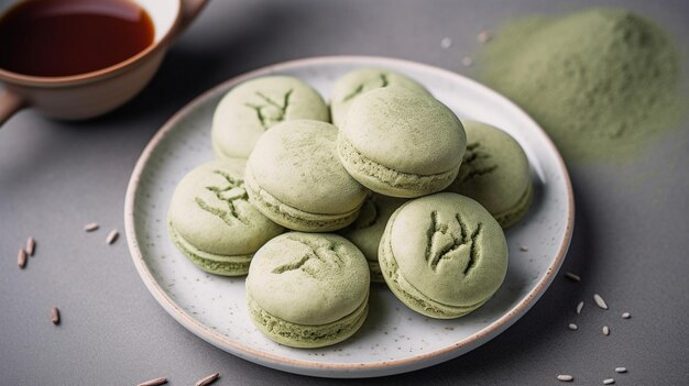 pila di biscotti al tè verde con cioccolato bianco