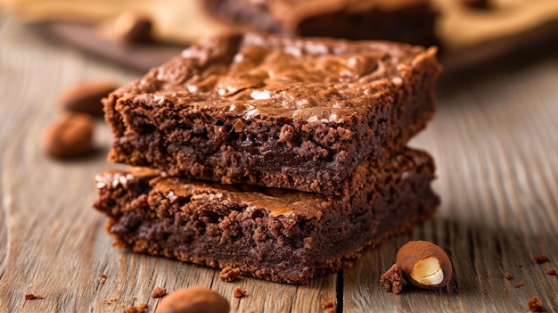 Pila di brownies sul tavolo di legno