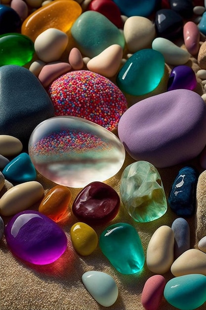 Pila di diverse rocce colorate e pietre generative ai