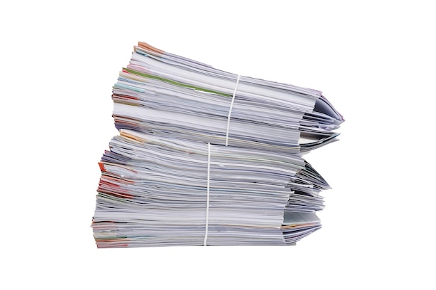 Pila di documenti aziendali documenti isolati su sfondo bianco
