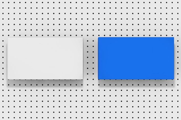 Foto pila di fogli di carta mockup bianco e blu in bianco su un primo piano estremo di sfondo bianco a pois piccoli. rendering 3d