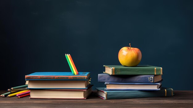 Pila di libri e matite sul tavolo della scuola AI generativa