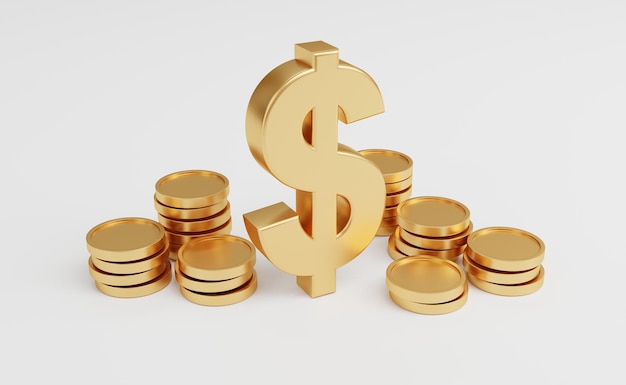 Pila di monete d'oro con il concetto di profitto Monete d'oro o valuta del business 3D