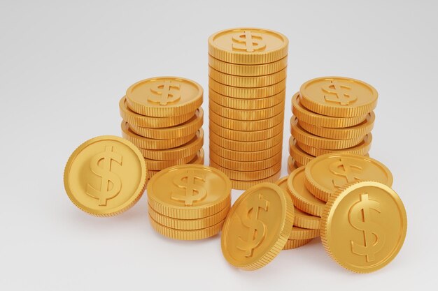 Pila di monete isolare lo sfondo con profitto conceptBusiness concept Monete d'oro o valuta del rendering 3D aziendale