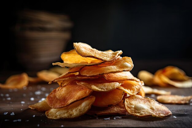 Pila di patatine fritte salate croccanti create con ai generativo