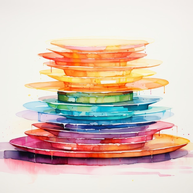 Pila di piatti colorati isolati su sfondo bianco Illustrazione vettoriale disegnata a mano