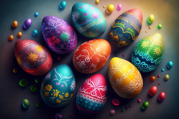 Pila di uova di pasqua colorate e belle, ai creativa