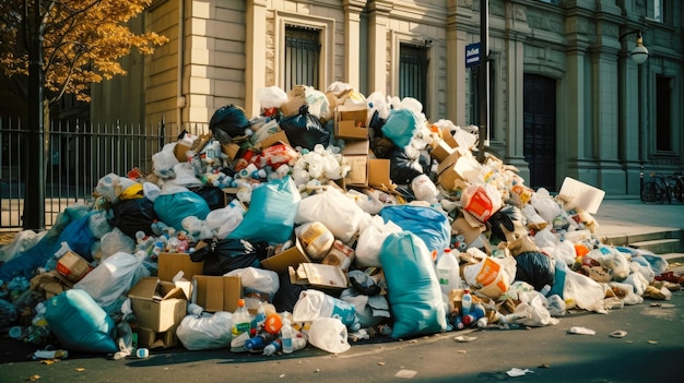 Pile di spazzatura in strada Concetto di inquinamento