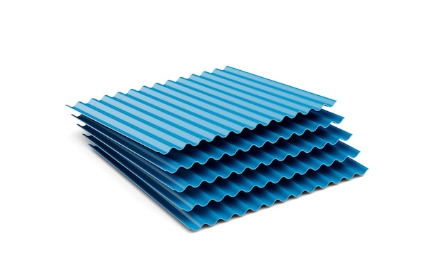 Pile metalliche blu mare 3d di ferro zincato ondulato per l'illustrazione 3d delle lastre del tetto