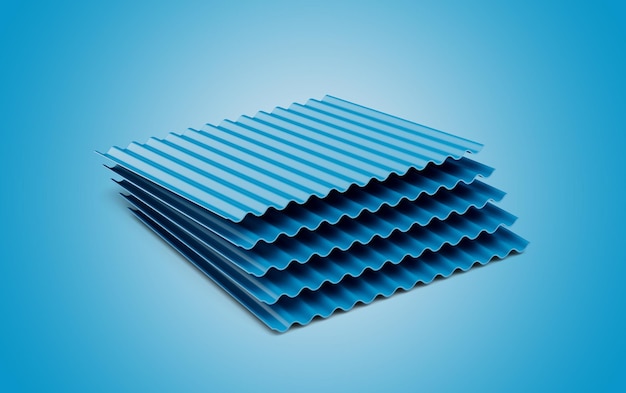Pile metalliche blu mare 3d di ferro zincato ondulato per l'illustrazione 3d delle lastre del tetto