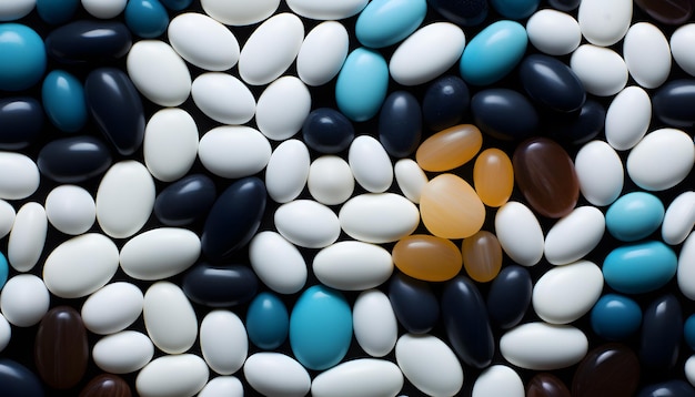 Pillole bianche su sfondo blu