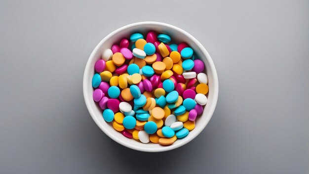 Pillole colorate su sfondo bianco