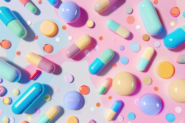 Pillole colorate sullo sfondo Illustrazione AI generativa
