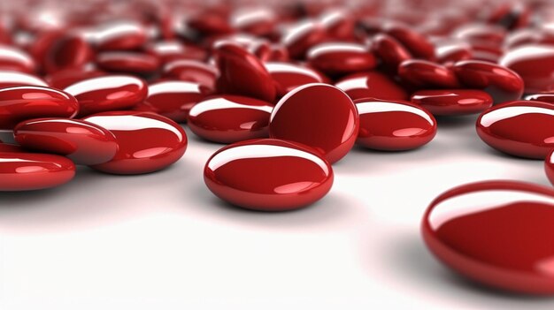 Pillole di cuore rosso su una superficie bianca