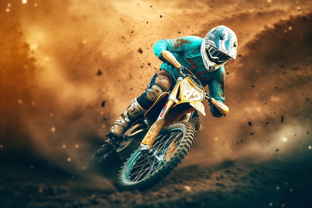 Pilota di motocross in gara con intelligenza artificiale generata