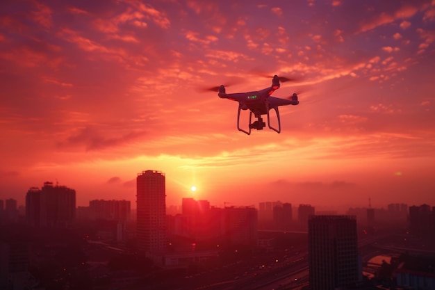 pilotaggio di droni al tramonto