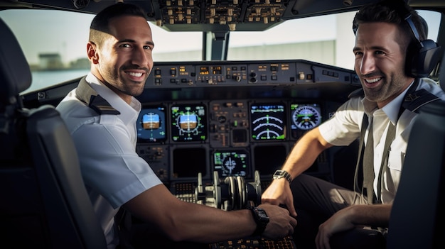 Piloti nella cabina di un aereo passeggeri